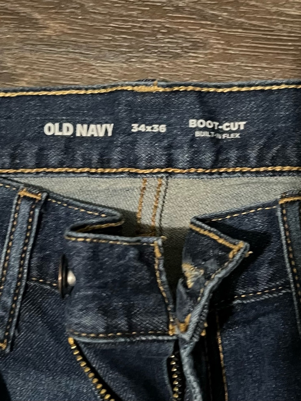 Old Navy Dark Blue Denim Boot-Cut Jeans with Gold Stitching